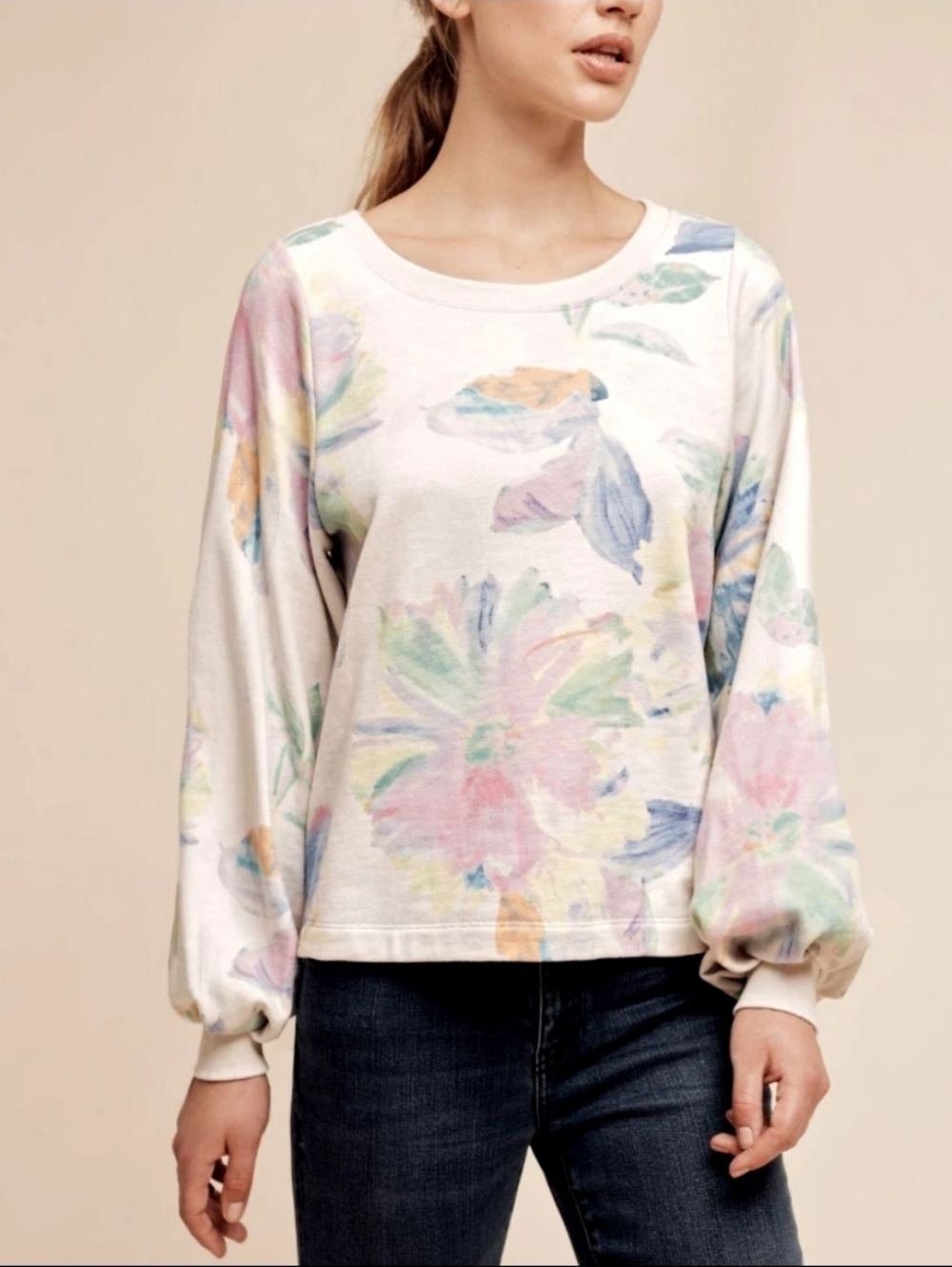 NWOT ANTHROPOLOGIE FLORAL PRINT LONG SLEEVE REVERIES SWEATSHIRT TOP TOP Sz S
